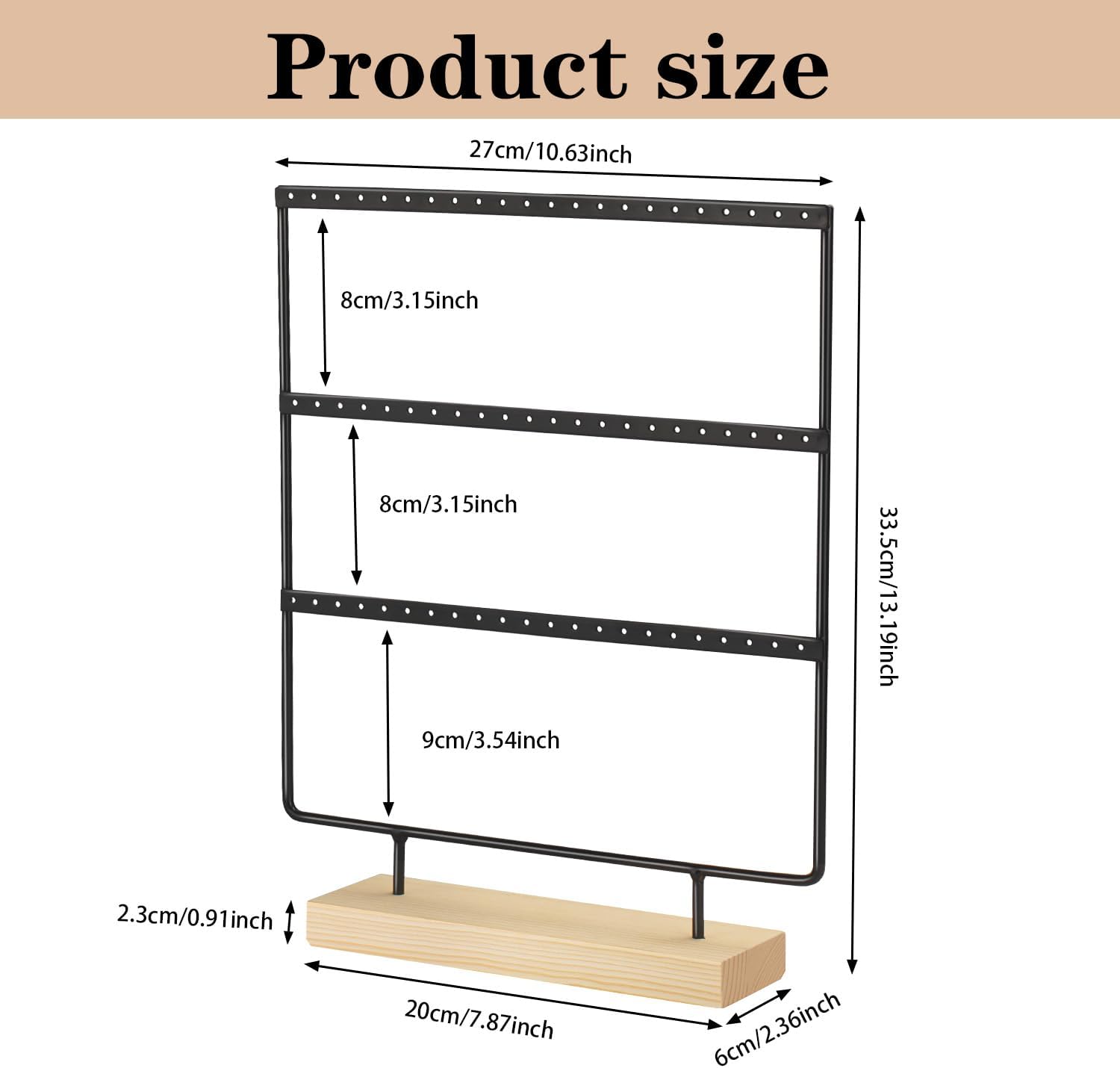 Earring Organizer Stand, Earring Holder Display Stand for Vendors(3 Tiers & 66 Holes)